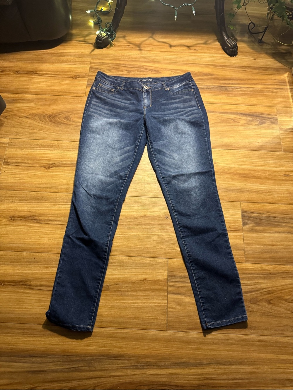 Maurices Dark Blue Skinny Jeans with Subtle Fading